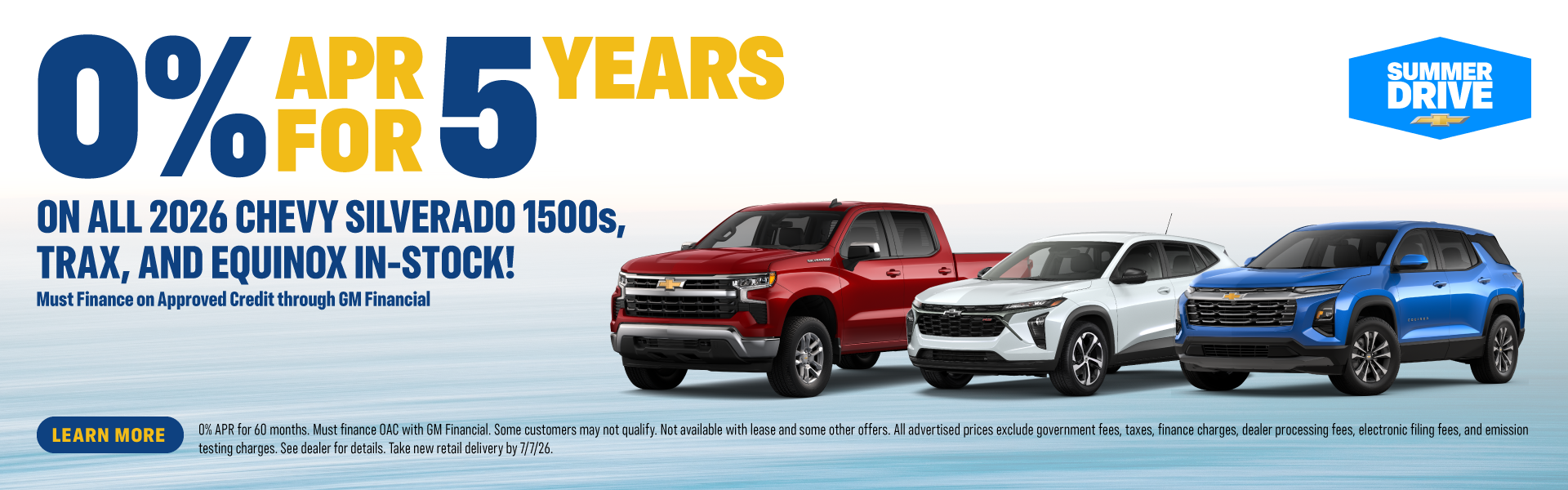 0% APR for 5 years on Silverado 1500, Trax and Equinox