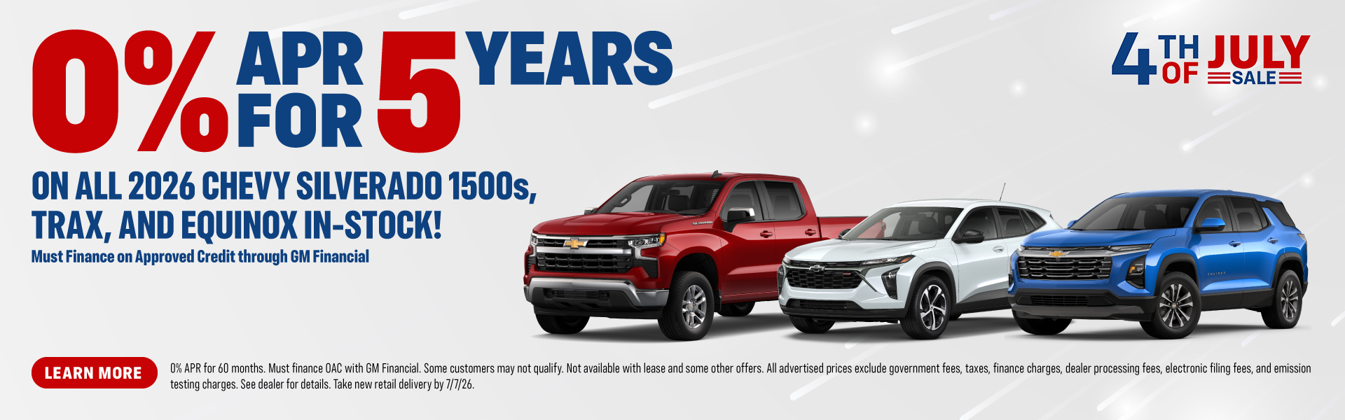 0% APR for 5 years on Silverado 1500, Trax and Equinox